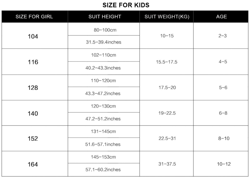 kids sizes